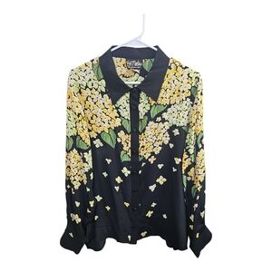 Bob Mackie Wearable Art Vintage Silk Floral Sequin Blouse 1X Button Down
